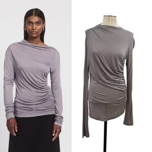 Ninety Percent Iphis Top Draped Long Sleeve Jersey Dusk Gray Size Large